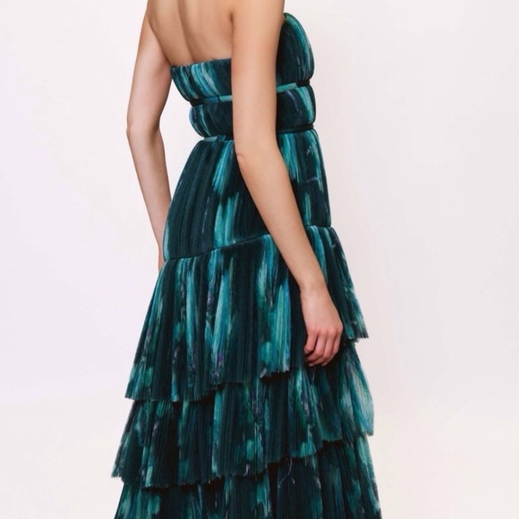NWT! Hutch Lanza Teal Strapless Pleated Tulle Gown Size 6 - Picture 4 of 15